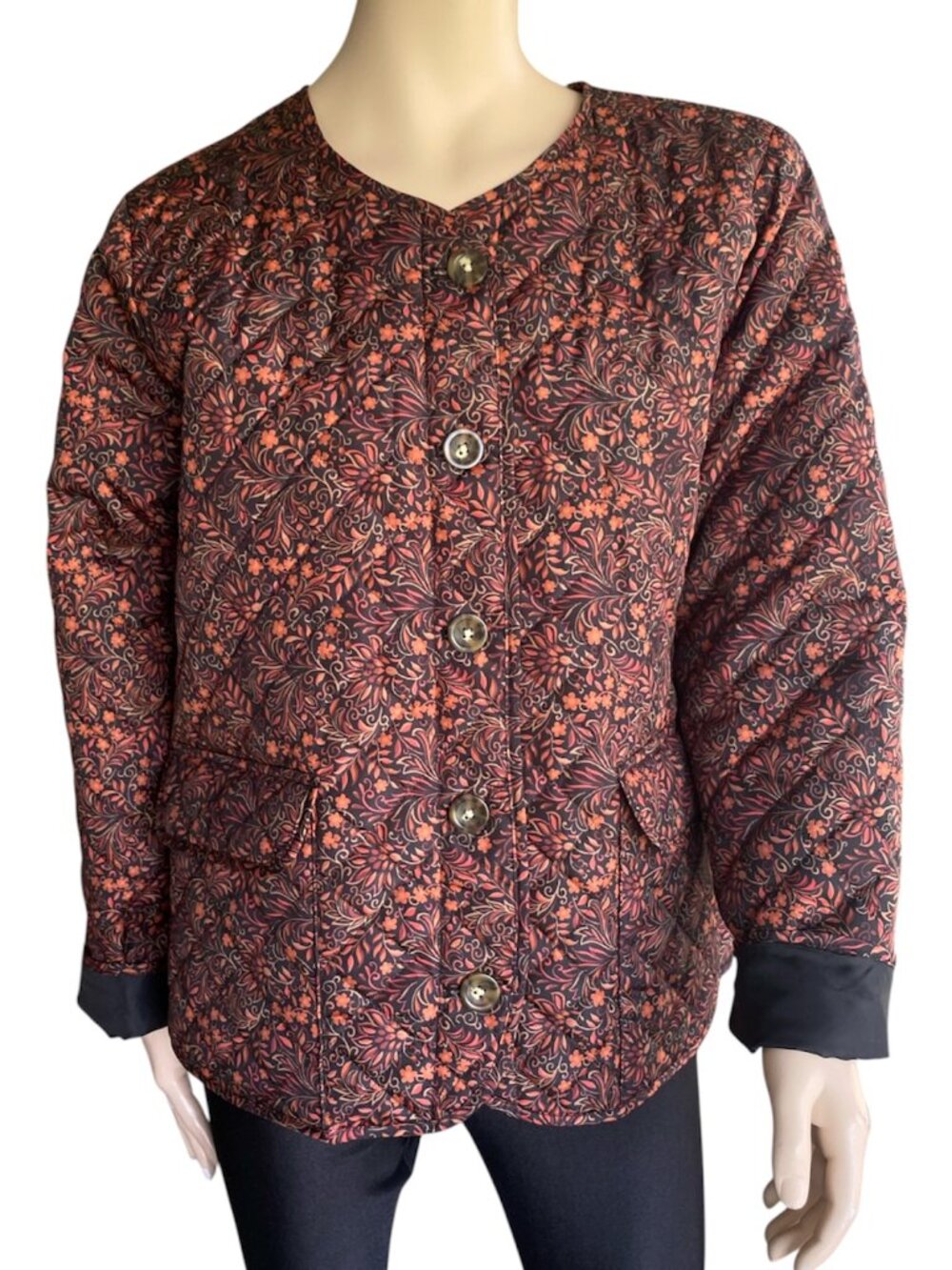 Croft & Barrow Floral Quilted Jacket XL Boho Coastal Grandma Lightweight Coat